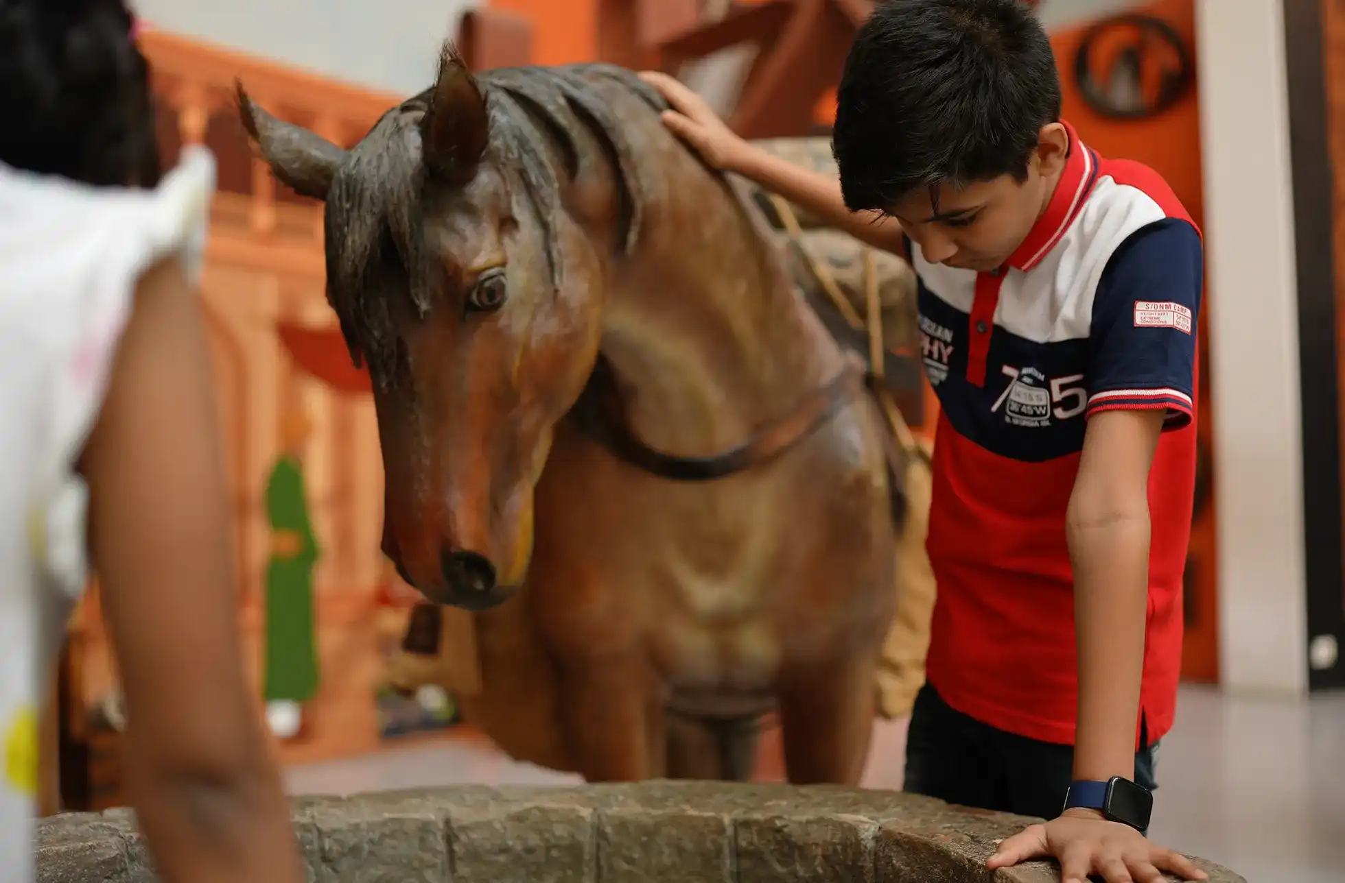 A visitor looking into the talking well